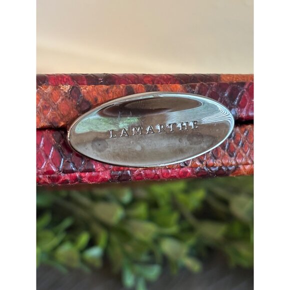 Vintage Lamarthe Italy Snake Print Leather Shoulder Bag Wine Metal Clasp Closure - Picture 3 of 13